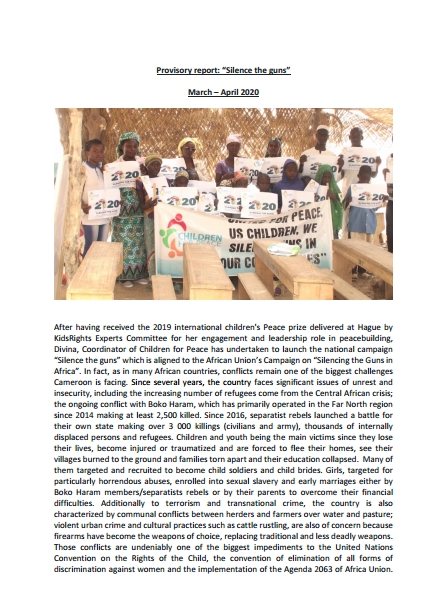 Cover page — Provisory Report — Children Silencing the Guns, C4P
